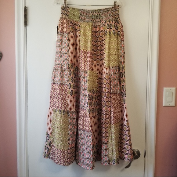 LIVERPOOL LOS ANGELES Tiered Geo Patchwork Boho Maxi Skirt Size Large NWT - Picture 6 of 11